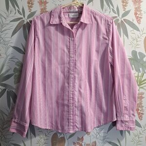 3 FOR 12 SALE Studio Works Pink Striped Button-Up No Iron Shirt Size Medium